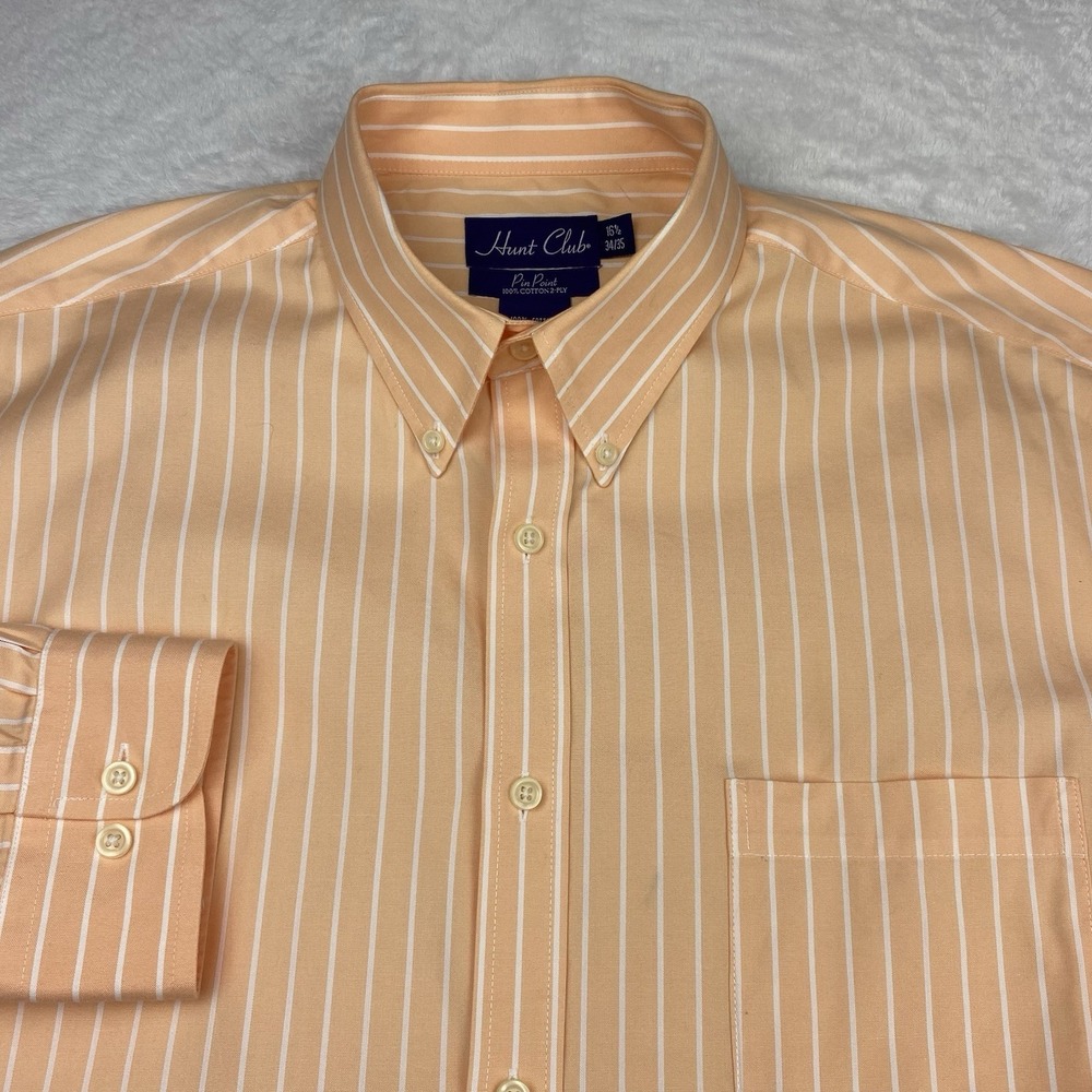 Hunt Club Dress Shirt Men's 16.5-34/35 Canteloupe Striped 2-Ply Cotton‎